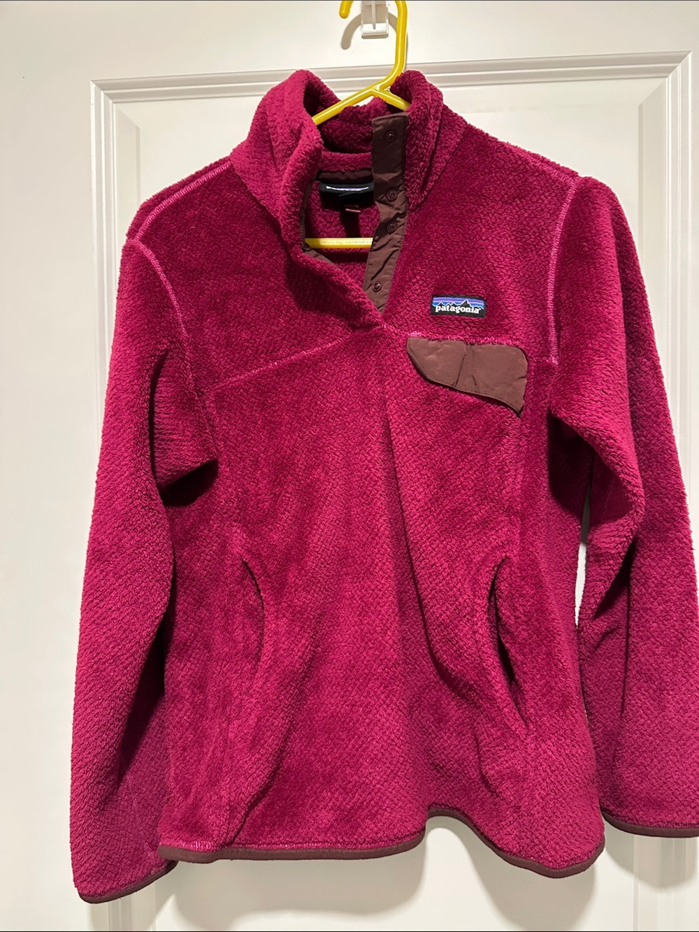 Patagonia Women's Fleece Pullover - Deep Magenta with Brown Trim